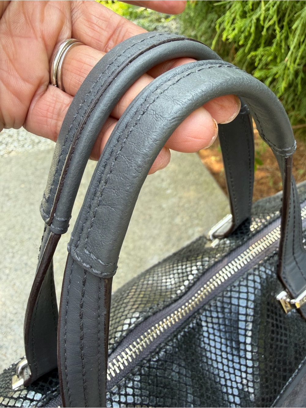 Coach Suede Embossed Snakeskin Mixed Material Satchel - Picture 15 of 17